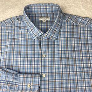 Peter Millar Summer Comfort Shirt Mens XXL Blue/Orange Plaid Long Sleeves